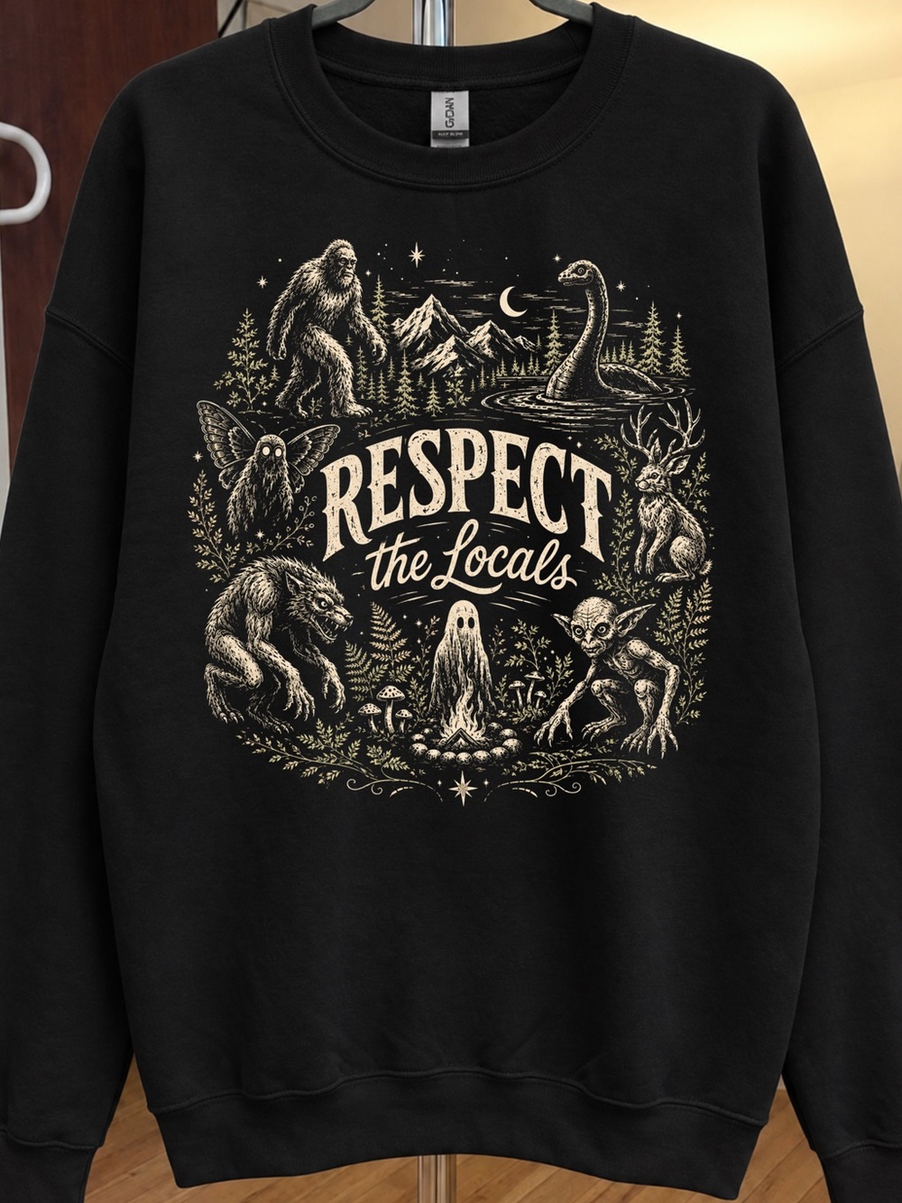 Gildan Black Respect the Locals Shirt, Vintage Cryptid Tee
